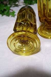 Vintage Amber Glass Salt & Pepper Shakers Faceted Pedestal Retro 