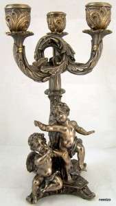 Faux Bronze Twin Angel Candle Stick Holder Statue  