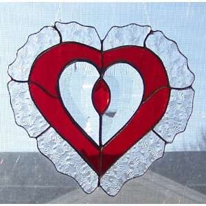  Red and Clear Beveled Stained Glass Heart Suncatcher with 