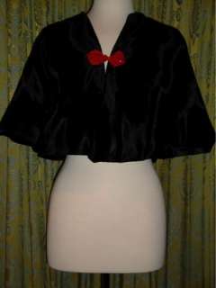 HANDMADE Black Faux Fur CAPE with Red Chinese Button Clasp sz MED 