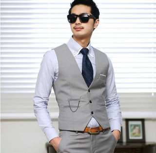 mens slim luxury business tuxedo dress vest 3 button black silver grey 
