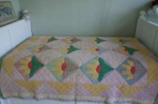 ANTIQUE Flower Basket RESCUE or CUTTER QUILT Feedsack & Calico GREAT 