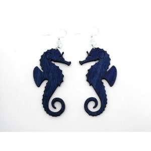  Royal Blue Seahorse Wooden Earrings GTJ Jewelry