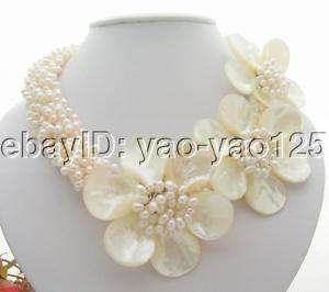 6Strds White Pearl&Shell Flower Necklace  