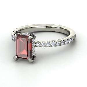  Reese Ring, Emerald Cut Red Garnet 14K White Gold Ring 