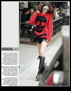 Ladies Trendy Punk Skull RED Long Casual Pullover Sweater Cardigan 