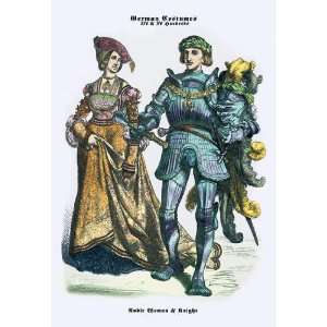 German Costumes Noble Woman and Knight 24x36 Giclee