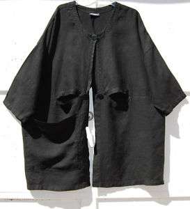 Hebbeding BLACK Long Medium Weight Linen Jacket O/S  