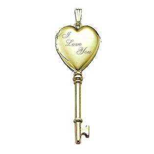 PicturesOnGold 14k Yellow Gold Small Heart I Love You Key Locket 