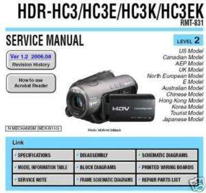 SONY HDR HC3/HC3E/HC3K/HC3EK SERVICE & REPAIR MANUAL  