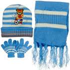 e4Hats Toddler Soccer Knit Hat Gloves and Scarf Set   Light Blue White