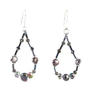 Earrings   E306   Bugle Beads, Fire Polished Glass Beads & Freshwater 