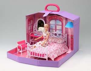 Barbie Size Dollhouse Furniture BEDROOM Folding in a suitcase New 