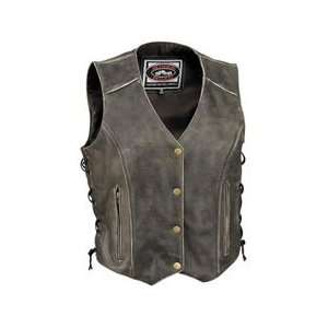   ROAD 2010 Womens Drifter Distressed Leather Motorcycle Vest BLACK SM