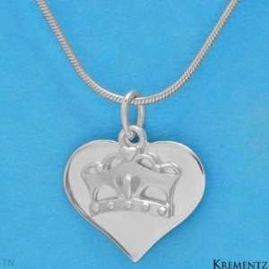   KREMENTZ 18 Sterling Silver Heart & Crown Necklace 