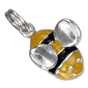   Sterling Silver Enamel 3D Black and Yellow Bumble Bee Charm. Jewelry