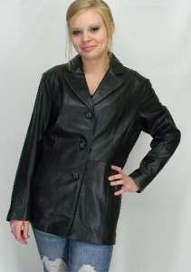 VTG Black LAMBSKIN Leather Fitted TRAVEL Coat JACKET XL  