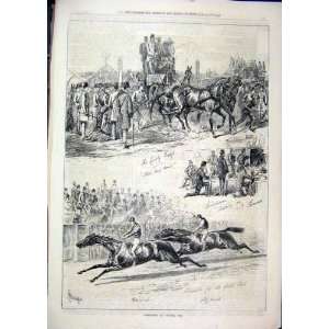  1877 Sketches Ascot Races Horses Coach Antique Print