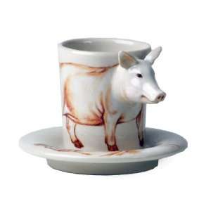  Pig Handmade Espresso Cup And Saucer (5cm x 8cm) Kitchen 