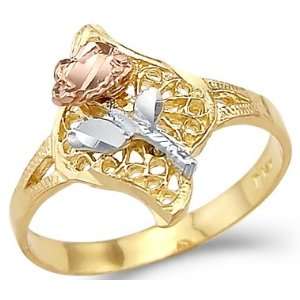   10   14k Three Color Gold Yellow White and Rose Flower Ring Jewelry
