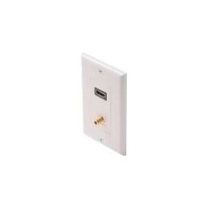  Decorator Style HDMI Feed Thru Wall Plate With Coaxial F Connector 