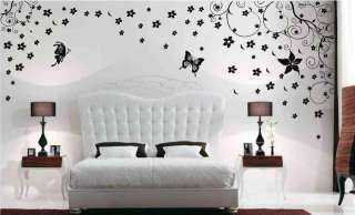 Large Vine Flower Butterfly Wall Decor Stickers Decals  