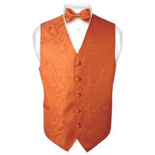 Mens Burnt Orange Paisley Design Dress Vest and NeckTie Set for Suit 