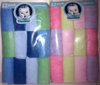 Gerber Baby Washcloth 12 Pk Gift boy girl pink blue wht  