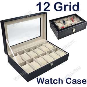   Grid Watches Display Storage Box Case Watch Holder Faux Leather  