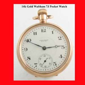 Mint 14k Gold Waltham 7J Deco Pocket Watch 1930  
