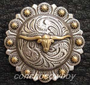 WESTERN SADDLE ANTIQUE GOLD LONGHORN BERRY CONCHO 1 1/4  