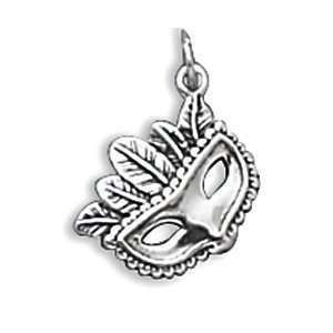   Solid .925 Sterling Silver Charm 3D Mardi Gras Mask 