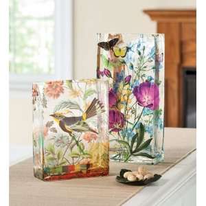  Bird And Flower Transparent Imagery Vase