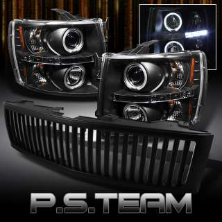   HALO PROJECTOR LED HEADLIGHTS+VERTICAL SPORT FRONT GRILLE BLACK  