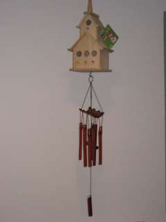 UNFINISHED WOOD CHAPEL BIRDHOUSE W/BAMBOO WIND CHIMES  