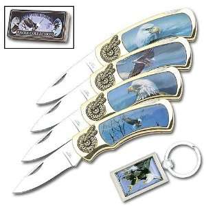  Wildlife World Eagle Folding Knife Collection   4 Knives 