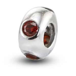  Sterling Silver round Charm With Red CZ stones Jewelry
