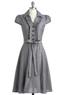 About the Artist Dress   Grey, Solid, Bows, Buttons, Ruffles, Casual 