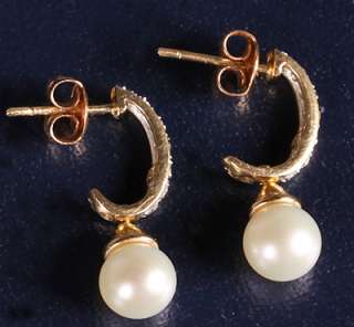 SOLID 14K YELLOW GOLD 4 5 MM CULTURED PEARL & DIAMOND EARRINGS   NO 