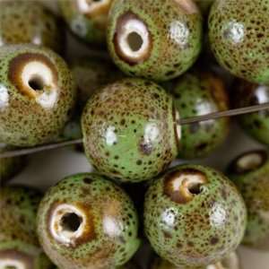 12mm Olive Green Porcelain Round Bead Arts, Crafts 