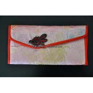   Silk Satin Brocade Clutch Wallet Chinese Embroidery Purse   Pink/Multi