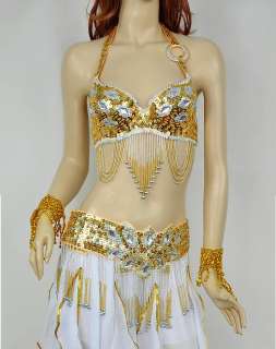 High Quality New Belly Dance Costume 2 pics bra&belt Gold colour US 