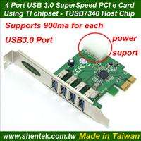   USB 3.0 PCIe PCI Express Card TI TUSB7340 Standard Low Profile Bracket