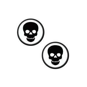 Double Flared Black Skull Picture Plugs  3/4 (19mm)   Sold as a Pair