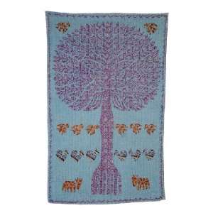 Stunning Home Décor Rajrang Tree of Life Patch Work Cotton Sky Blue 