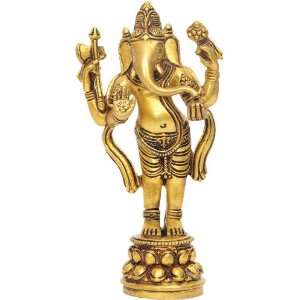  Lord Ganesha Standing in Tribhanga   Brass Sculpture