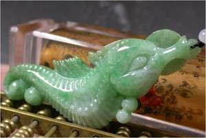 Green 100% Natural A Jade jadeite pendant Sea Horse Coin 342095  