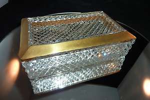 HEAVY CUT CRYTAL BOX WITH 24 K GOLD RIM LID VERY NICE 6.5 X 4 INCHES 