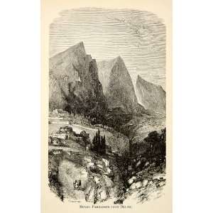   Valley Mountain Tree   Original In Text Wood Engraving