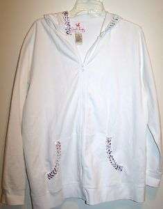 Quacker Factory White Sparkle & Shine Hoodie Sweatshirt Sequins Size 